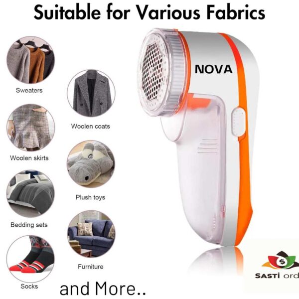 "Nova Lint Remover for Clothes, an effective fabric shaver designed to remove lint, fuzz, and pilling from clothing and upholstery."