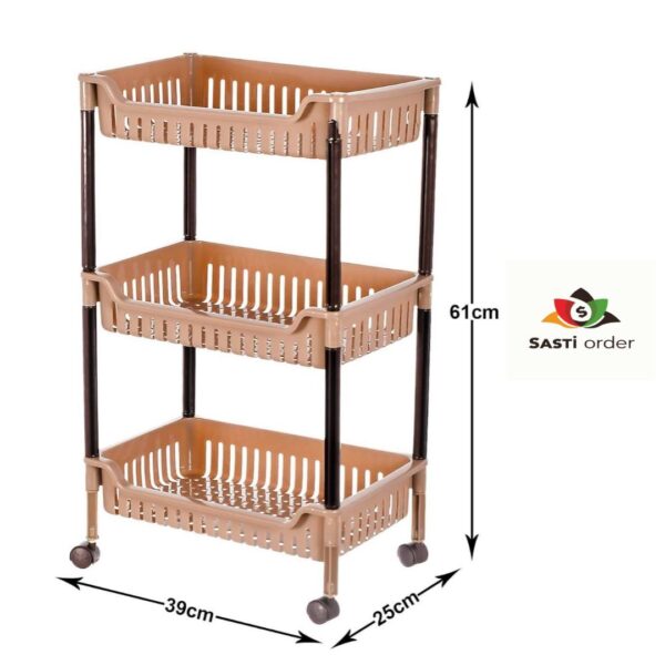 Multiuses 3-tier square plastic storage cart with durable construction and smooth-rolling wheels, designed for organizing various items in any room