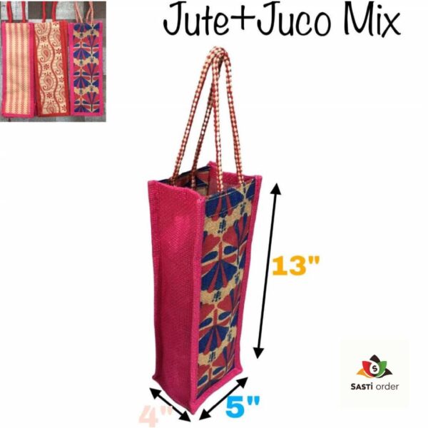 Heavy Quality  Embroidery Handheld Jute Bag  Water Bottle - Image 4