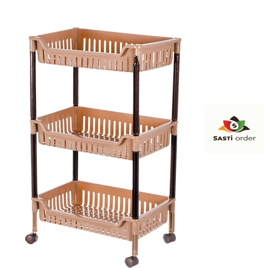 Multiuses 3-tier square plastic storage cart with durable construction and smooth-rolling wheels, designed for organizing various items in any room.