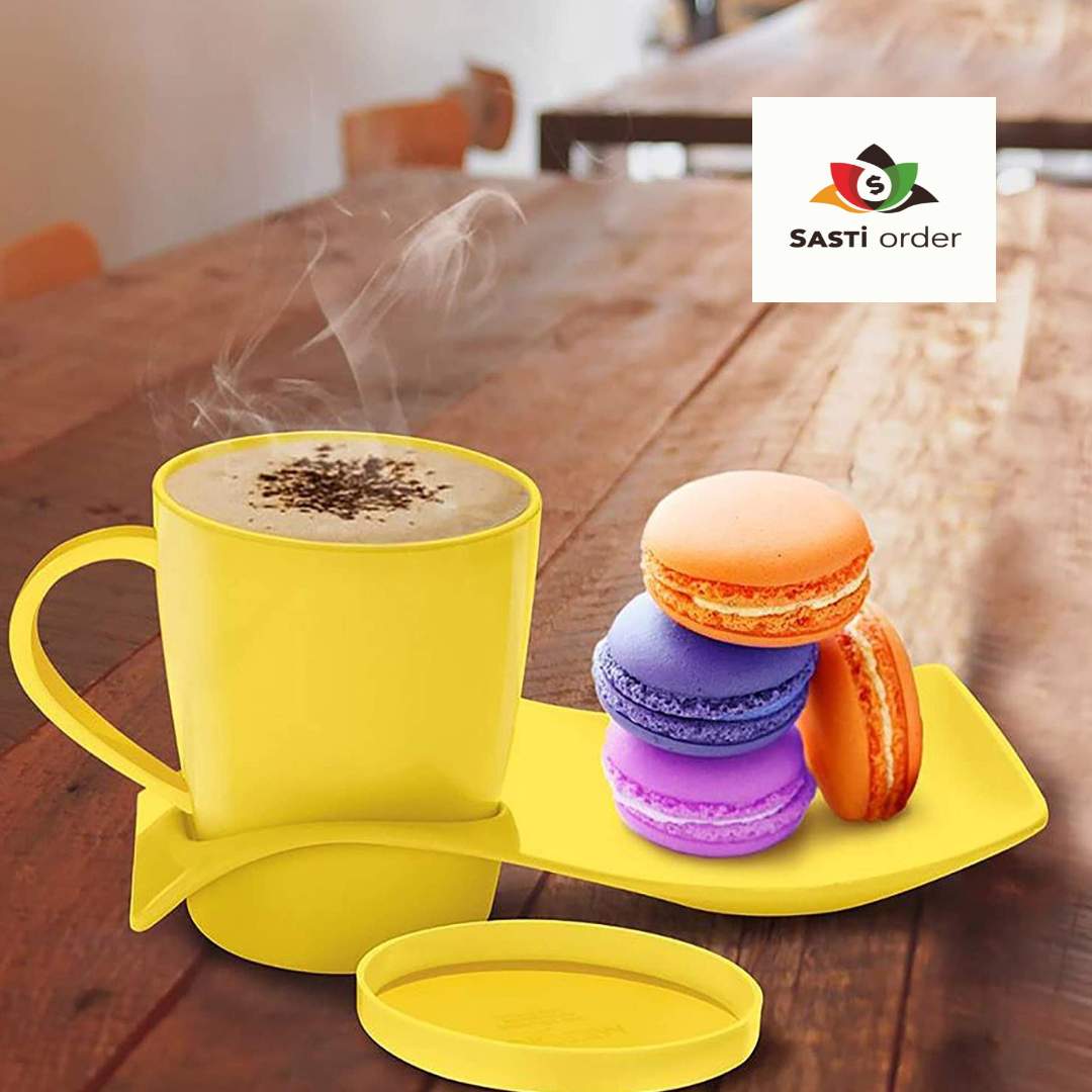 "Cuppa Break Fancy Milk Mugs with Snacks Tray Gift Set, featuring elegant ceramic mugs and a stylish serving tray."