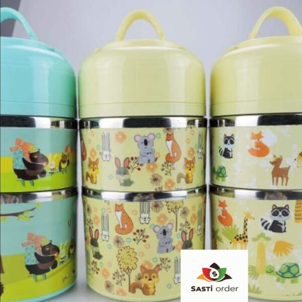 Cartoon Print Stackable Stainless Steel  Lunch Food Box