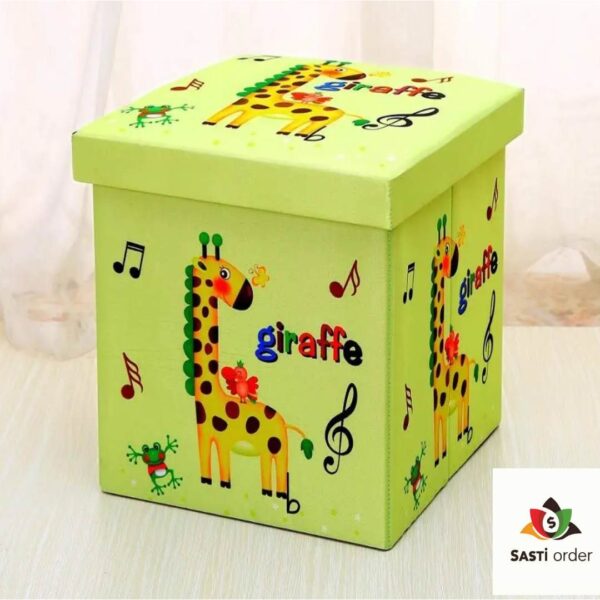 Folding Storage Organizer Ottoman Stool with cute 3D creative design, featuring a cushioned seat and spacious interior for toys, books, and essentials.