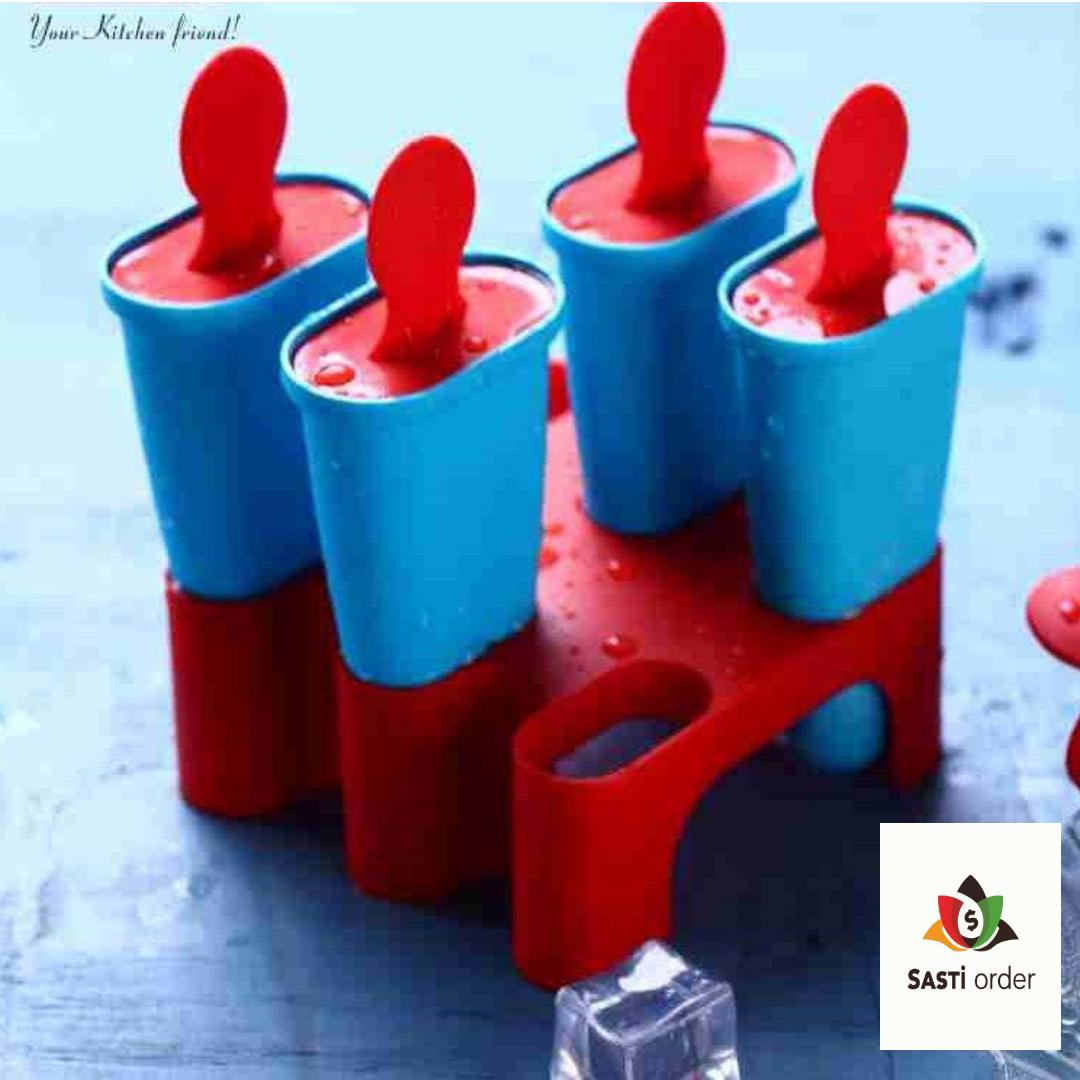 Set of 6 reusable ice popsicle makers in vibrant colors, perfect for creating homemade frozen treats like ice creams and popsicles