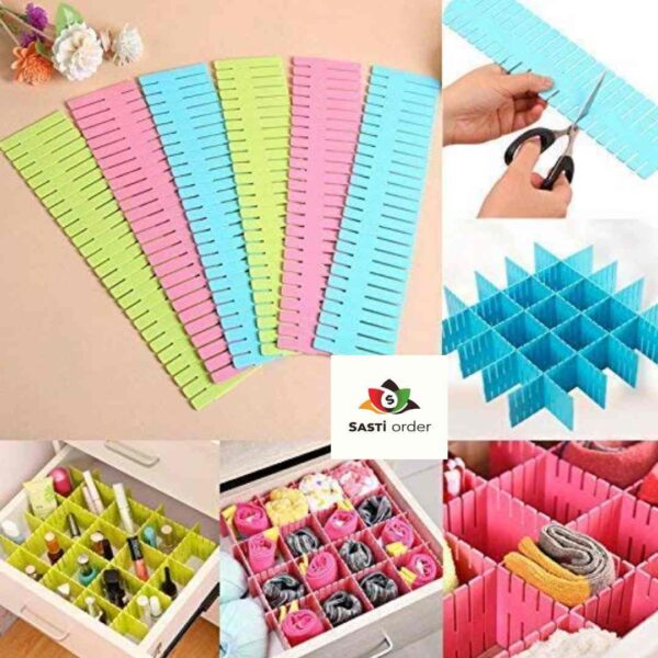 "Adjustable Drawer Organiser with customizable compartments for efficient storage and organization in any drawer."