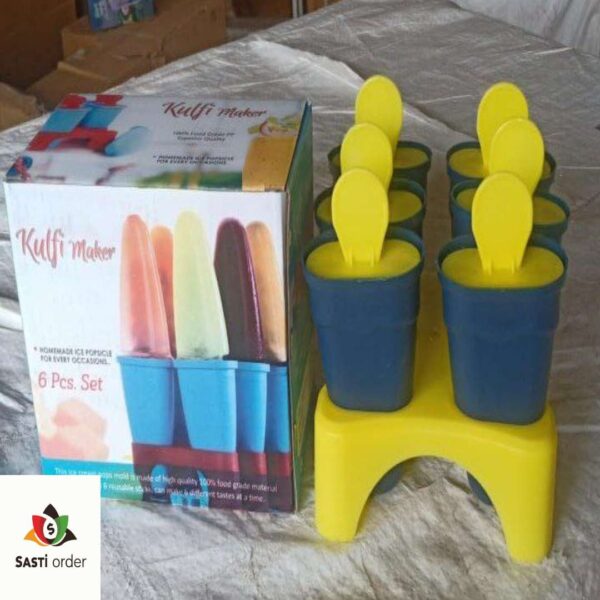 Set of 6 reusable ice popsicle makers in vibrant colors, perfect for creating homemade frozen treats like ice creams and popsicles.