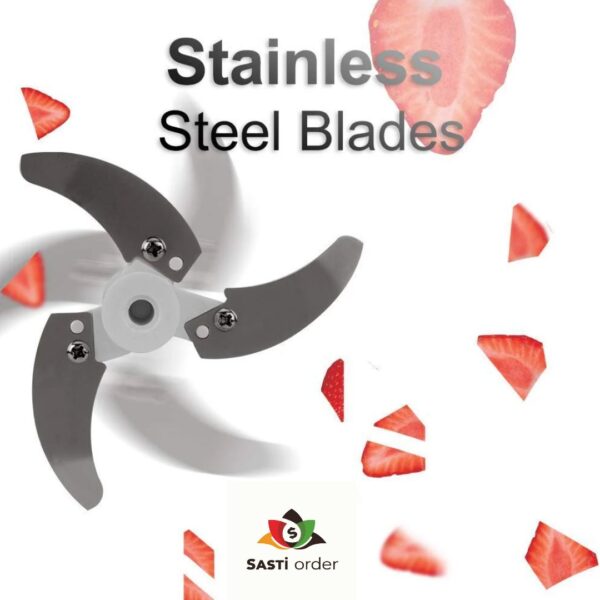 Speed Blender with stainless-steel blades and BPA-free jar for smoothies, soups, and sauces.