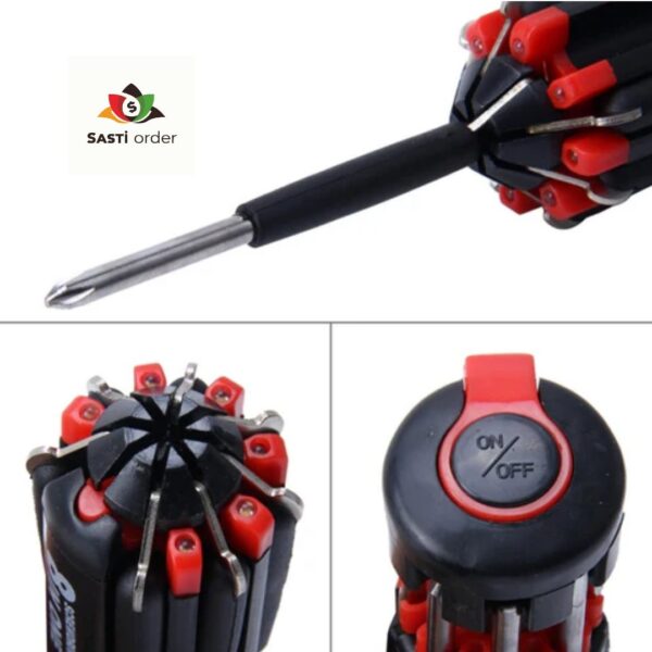 Pocket 8 in 1 Screwdriver with compact design and multiple tool heads for versatile repairs.