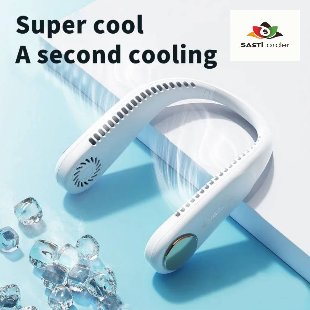 Stylish Neck Fan Rechargeable wearable hands-free fan providing adjustable cooling with quiet operation and a sleek, comfortable design.