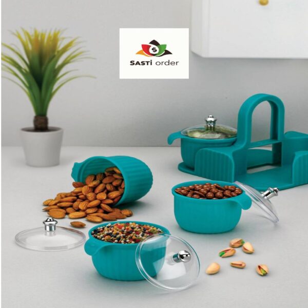 Marvella Stylish 4 in 1 Airtight Dry Fruit Containers Set with separate compartments and airtight seals for fresh storage of dry fruits and snacks.