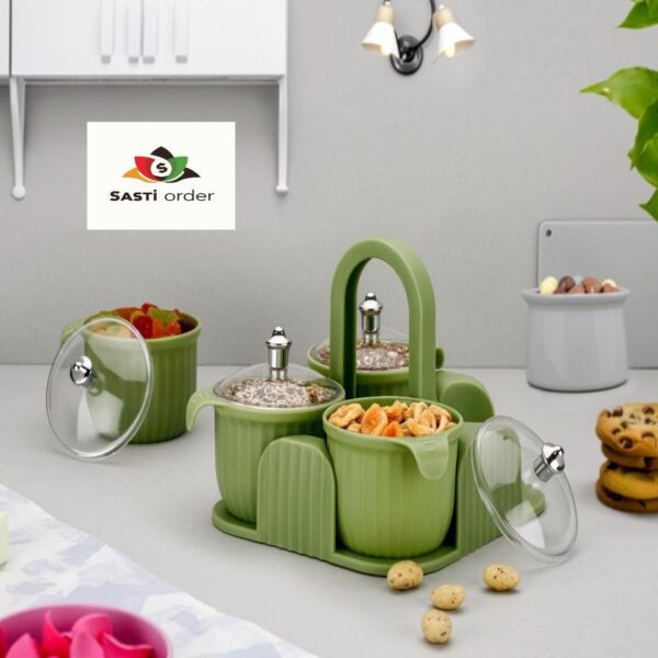 Marvella Stylish 4 in 1 Airtight Dry Fruit Containers Set with separate compartments and airtight seals for fresh storage of dry fruits and snacks.