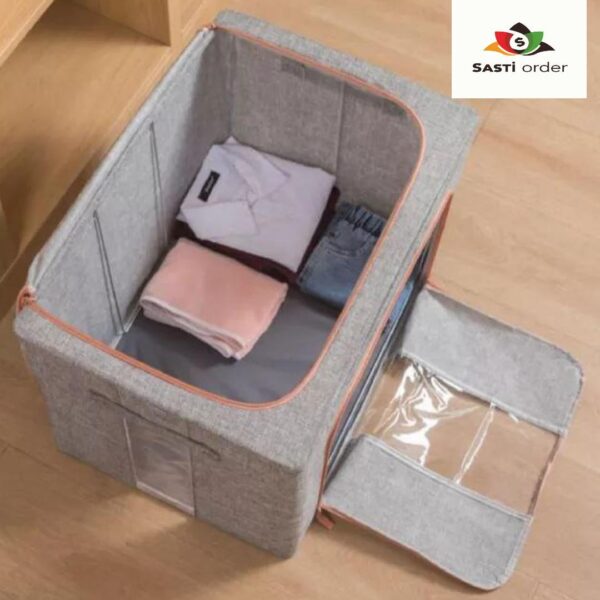 24 Litre Foldable Storage Bag with durable material, clear window, and sturdy handles for easy storage and organization of clothes, bedding, and other items.