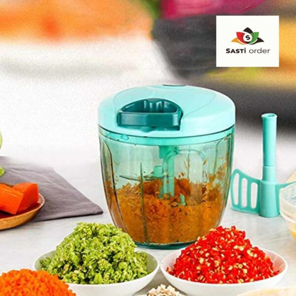 6 Blade Chopper with sharp stainless steel blades and ergonomic design for efficient vegetable and fruit chopping.