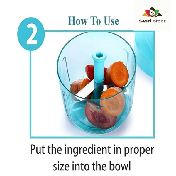 6 Blade Chopper with sharp stainless steel blades and ergonomic design for efficient vegetable and fruit chopping.