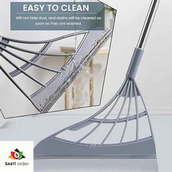 Magic Broom with ergonomic handle and self-cleaning bristles for efficient sweeping on all floor types.