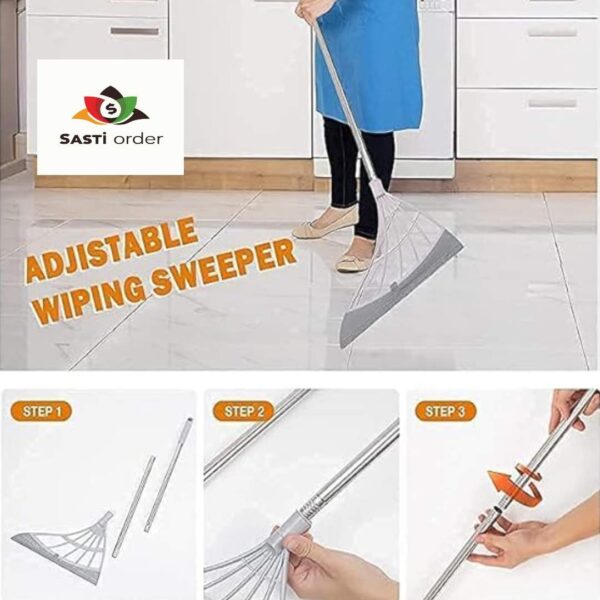 Magic Broom with ergonomic handle and self-cleaning bristles for efficient sweeping on all floor types.