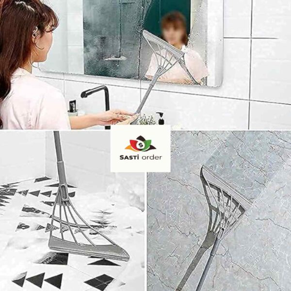 Magic Broom with ergonomic handle and self-cleaning bristles for efficient sweeping on all floor types.