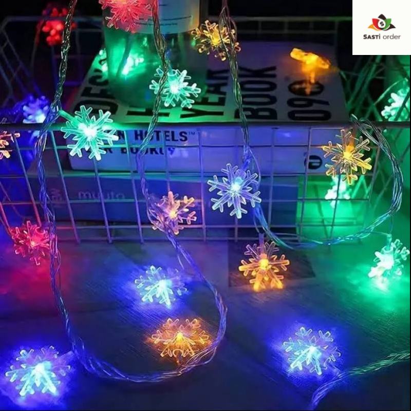 Snowflakes 14 Led String Light (3 M,Multi) Plugin, Christmas Decor Lights, Diwali Lights (Plastic)