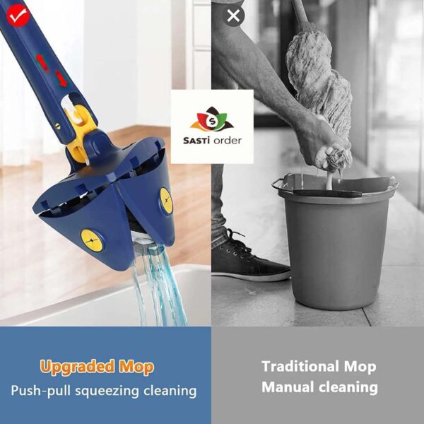 Self Triangle Wringing Flat 360 Mop with ergonomic handle and 360-degree rotating head for easy and efficient cleaning.
