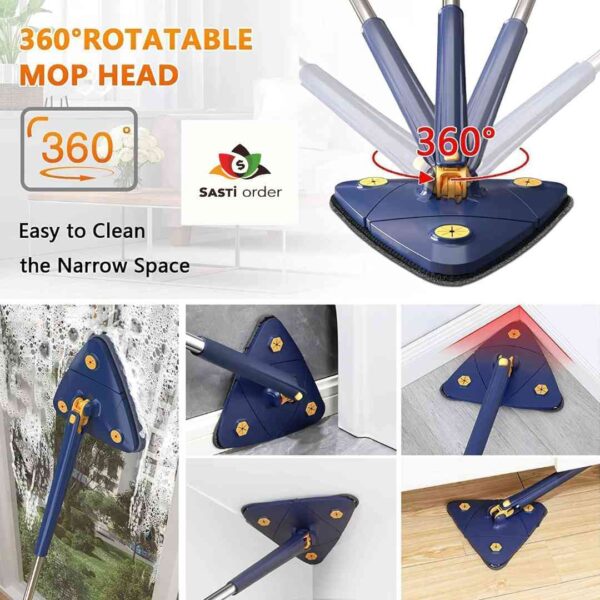 Self Triangle Wringing Flat 360 Mop with ergonomic handle and 360-degree rotating head for easy and efficient cleaning.