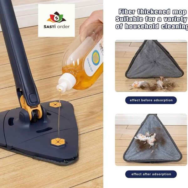 Self Triangle Wringing Flat 360 Mop with ergonomic handle and 360-degree rotating head for easy and efficient cleaning.