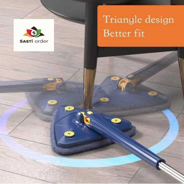 Self Triangle Wringing Flat 360 Mop with ergonomic handle and 360-degree rotating head for easy and efficient cleaning.