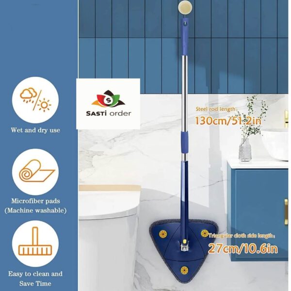 Self Triangle Wringing Flat 360 Mop with ergonomic handle and 360-degree rotating head for easy and efficient cleaning.