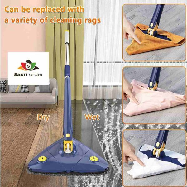 Self Triangle Wringing Flat 360 Mop with ergonomic handle and 360-degree rotating head for easy and efficient cleaning.
