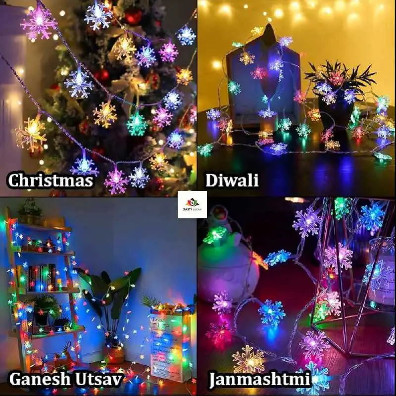 14 LED Multicolor Snowflakes Design lights, creating a festive and vibrant winter ambiance.