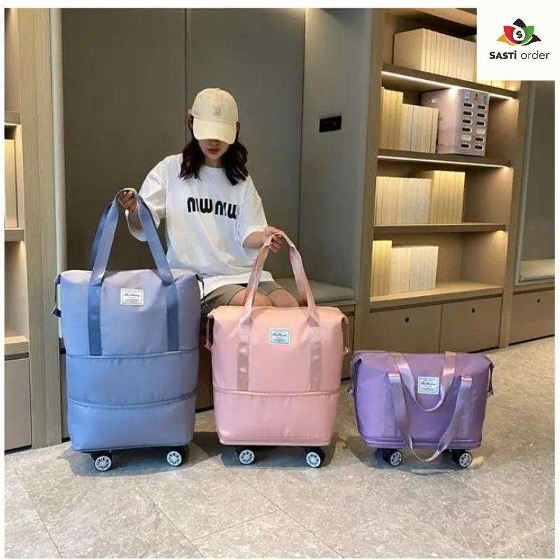 Rolling Duffle Bag: A spacious travel bag with smooth-rolling wheels, a retractable handle, and multiple pockets for organized packing.