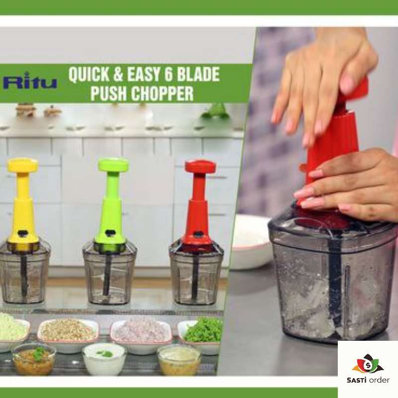 Push Chopper 1000ml: A large-capacity food chopper with sharp stainless steel blades and an easy push-down mechanism for quick and efficient chopping.