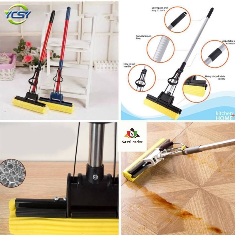 Iron Auto Squeezing Mop with automatic wringing feature and durable iron handle, designed for efficient and easy floor cleaning.