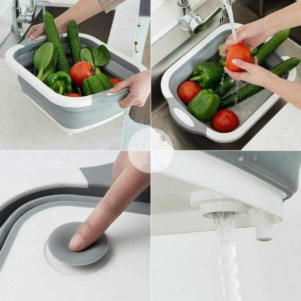 3 In1 Folding Cutting Board Washing Basin Draining Water - Image 2