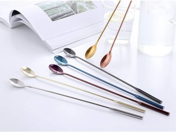 4Pcs set with brush Reusable Straw Spoon Stainless Steel - Image 2