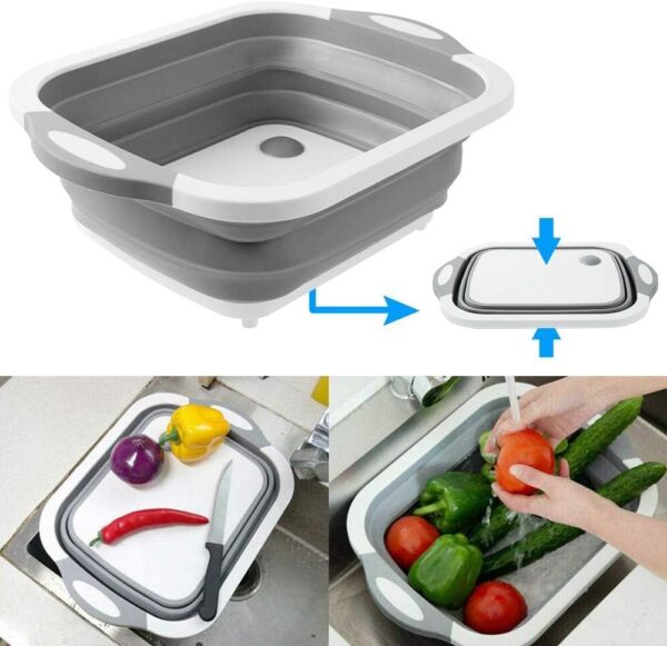 3 In1 Folding Cutting Board Washing Basin Draining Water - Image 4