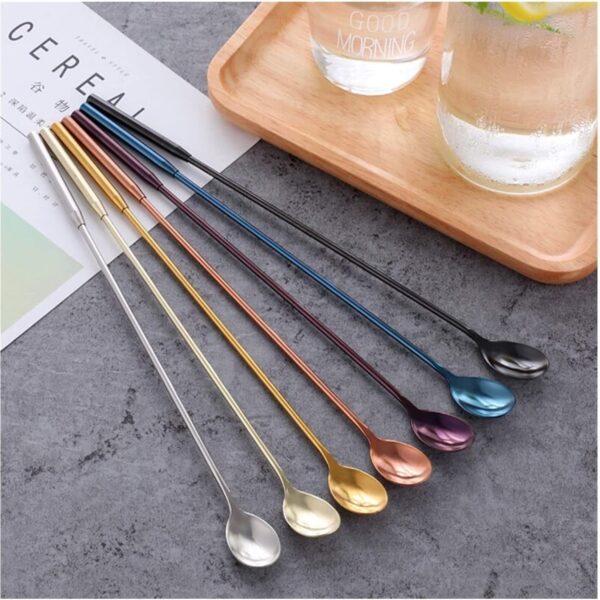 4Pcs set with brush Reusable Straw Spoon Stainless Steel