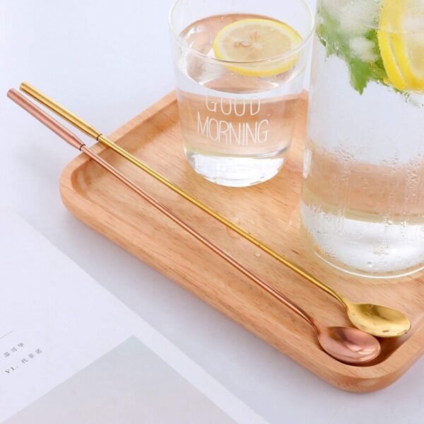 4Pcs set with brush Reusable Straw Spoon Stainless Steel - Image 5